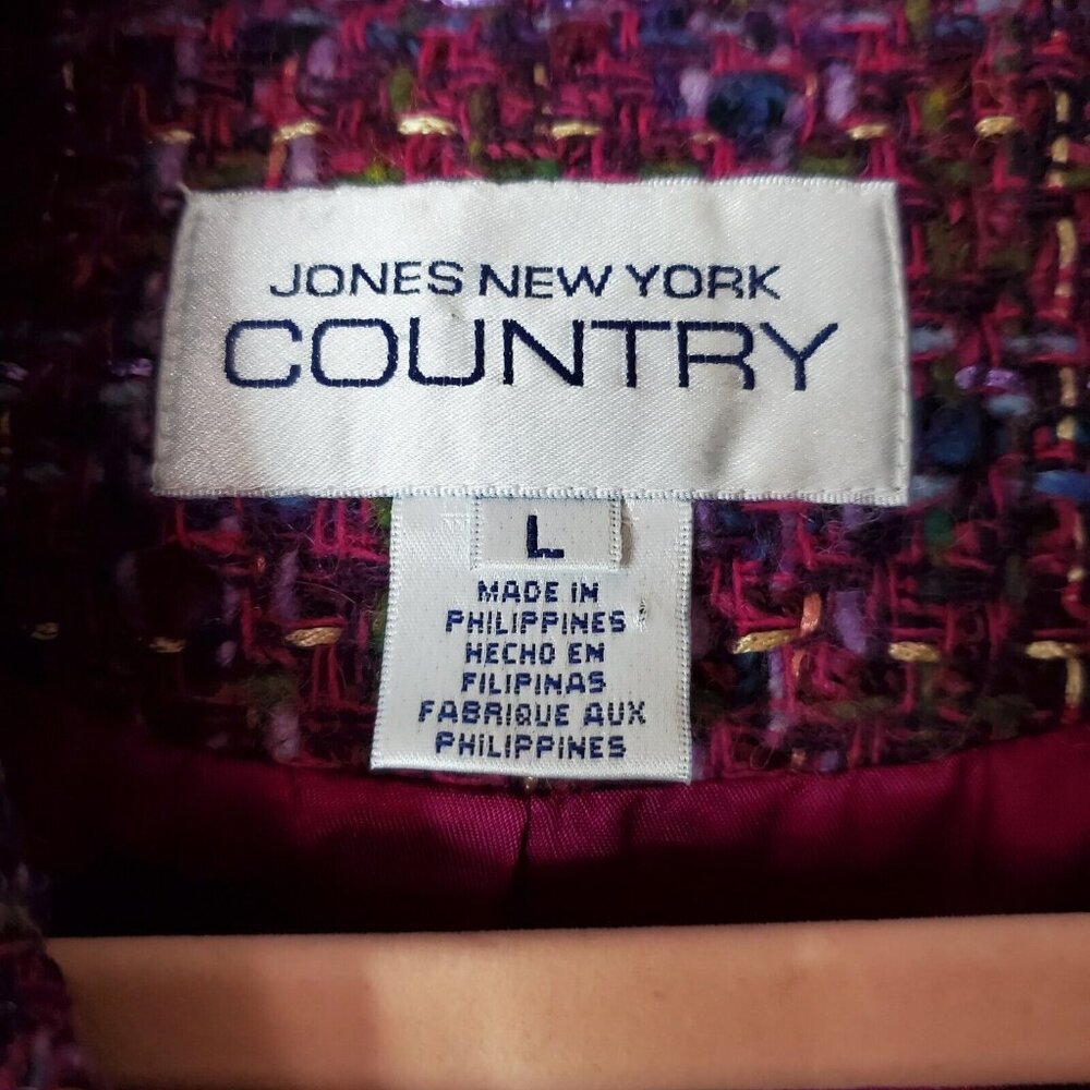 Jones New York Country Women Sz Large Purple Pink Tweed Wool Blend Blazer Jacket - Picture 7 of 12